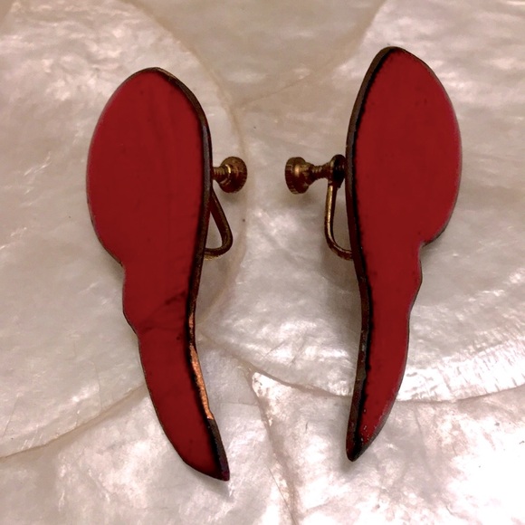 VTG Copper Enameled “Wings” Screw-back Earrings - Picture 3 of 5